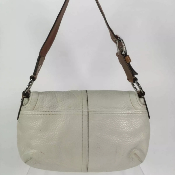 Coach White Textured Leather Brown Trim Handbag - Picture 3 of 15